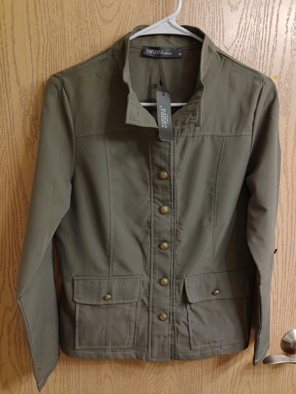 Zanzea Olive Green Utility Jacket with Brass Buttons
